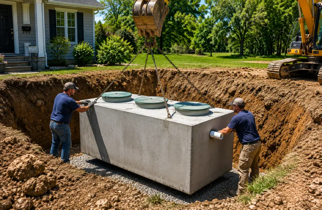 Septic tank and drainfield being installed on a rural East Texas property