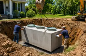 Crew installing a new septic tank in Lufkin, TX