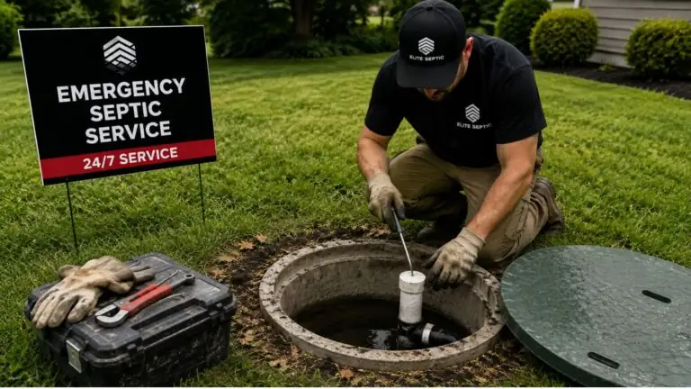 Emergency septic service truck on call 24/7