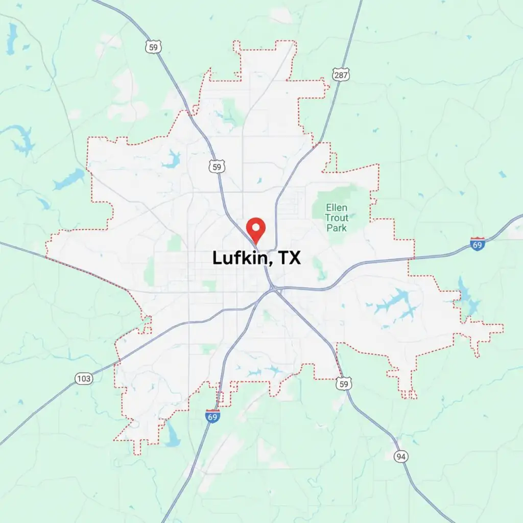 Rural property outside Lufkin, TX served by an on-site septic system